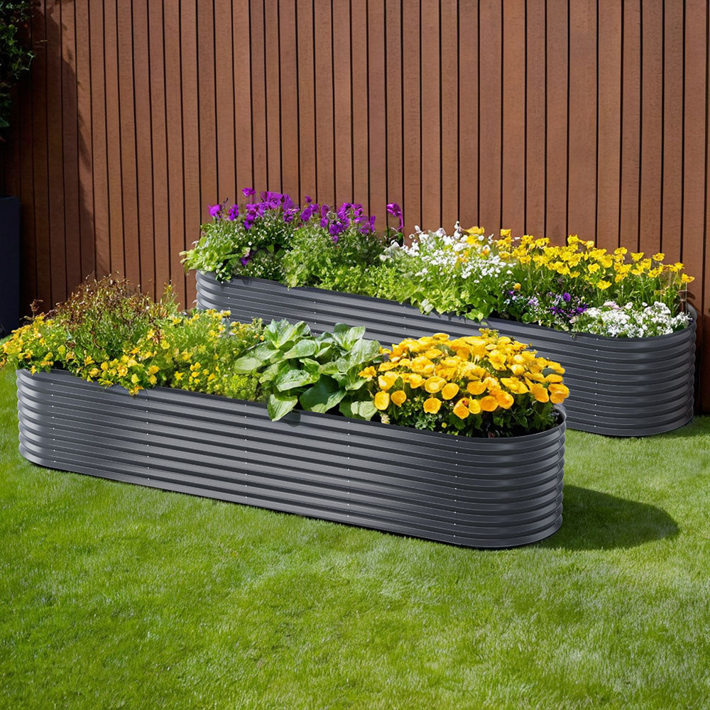 2x Green Fingers Raised Garden Bed | 320x80x56cm | Oval Planter Box