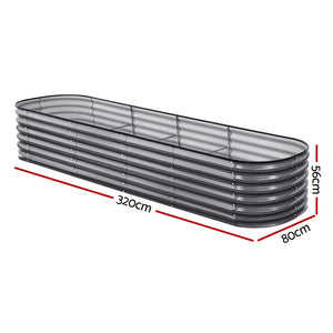 Green Fingers 3 Pcs Raised Garden Bed Kit Oval Galvanized Steel Planter Boxes 320x80x56cm, Heavy Duty Metal Elevated Garden Bed for Vegetables Flowers Herbs, with Safety Edging, Gloves & Pegs Included