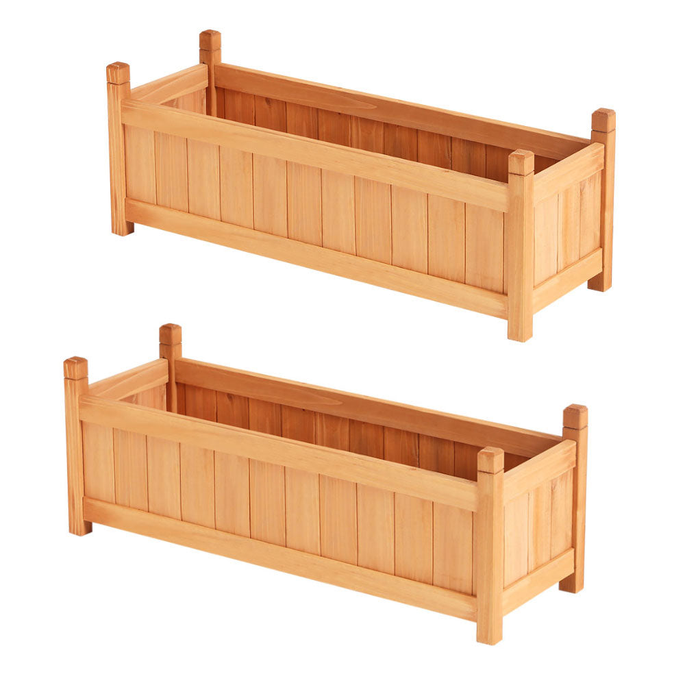 2x Green Fingers Raised Garden Bed | 90x30x33cm | Wooden Planter Box | Raised Container | Growing