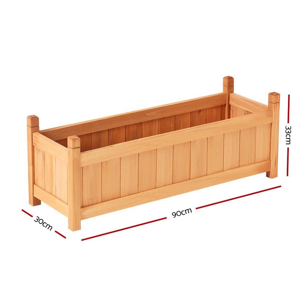 2x Green Fingers Raised Garden Bed | 90x30x33cm | Wooden Planter Box | Raised Container | Growing
