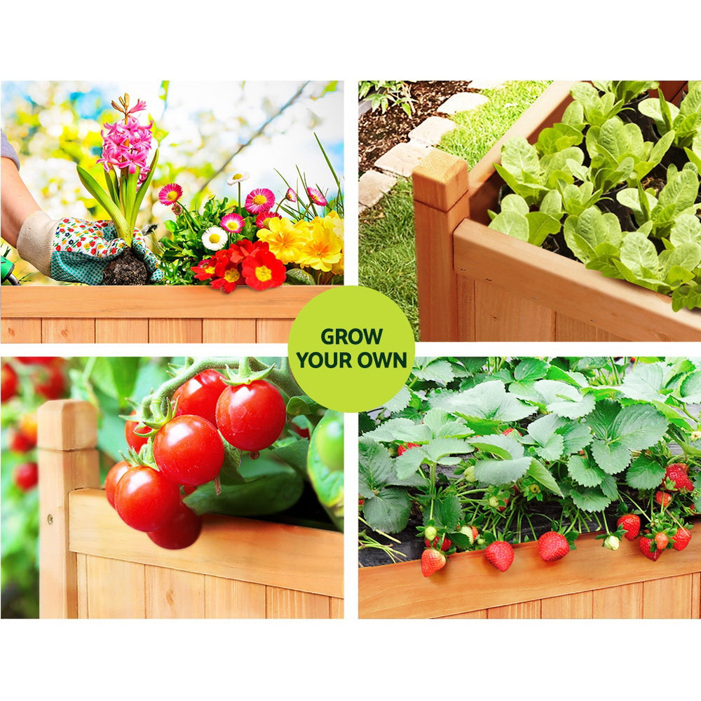 2x Green Fingers Raised Garden Bed | 90x30x33cm | Wooden Planter Box | Raised Container | Growing