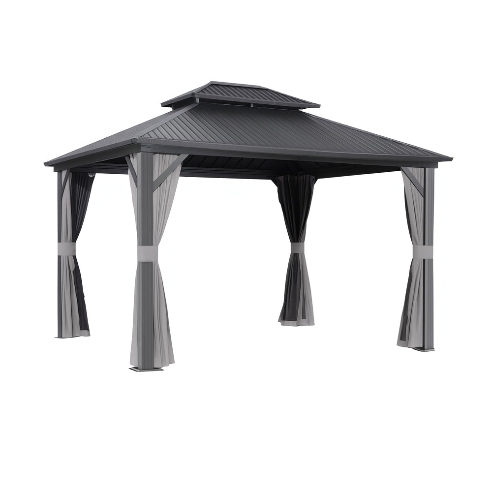 Gazebo Canopy | 3x3.65m | Steel Frame | Curtains | Grey Marquee