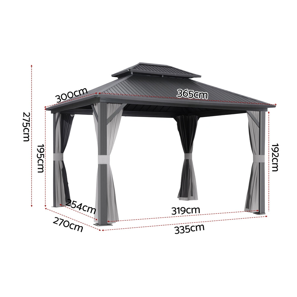 Gazebo Canopy | 3x3.65m | Steel Frame | Curtains | Grey Marquee