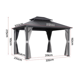 Gazebo Canopy | 3x3.65m | Steel Frame | Curtains | Grey Marquee