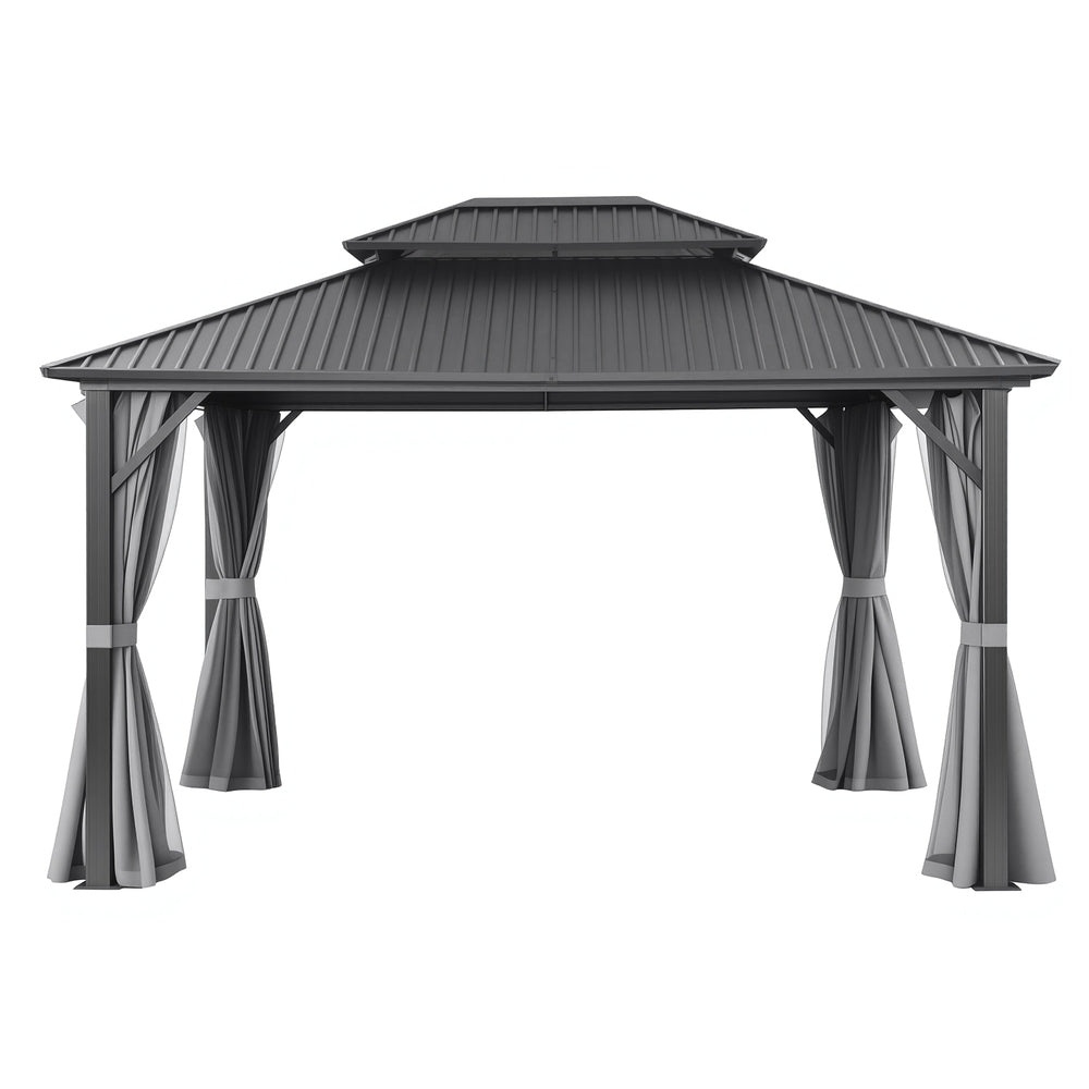 Gazebo Canopy | 3x3.65m | Steel Frame | Curtains | Grey Marquee