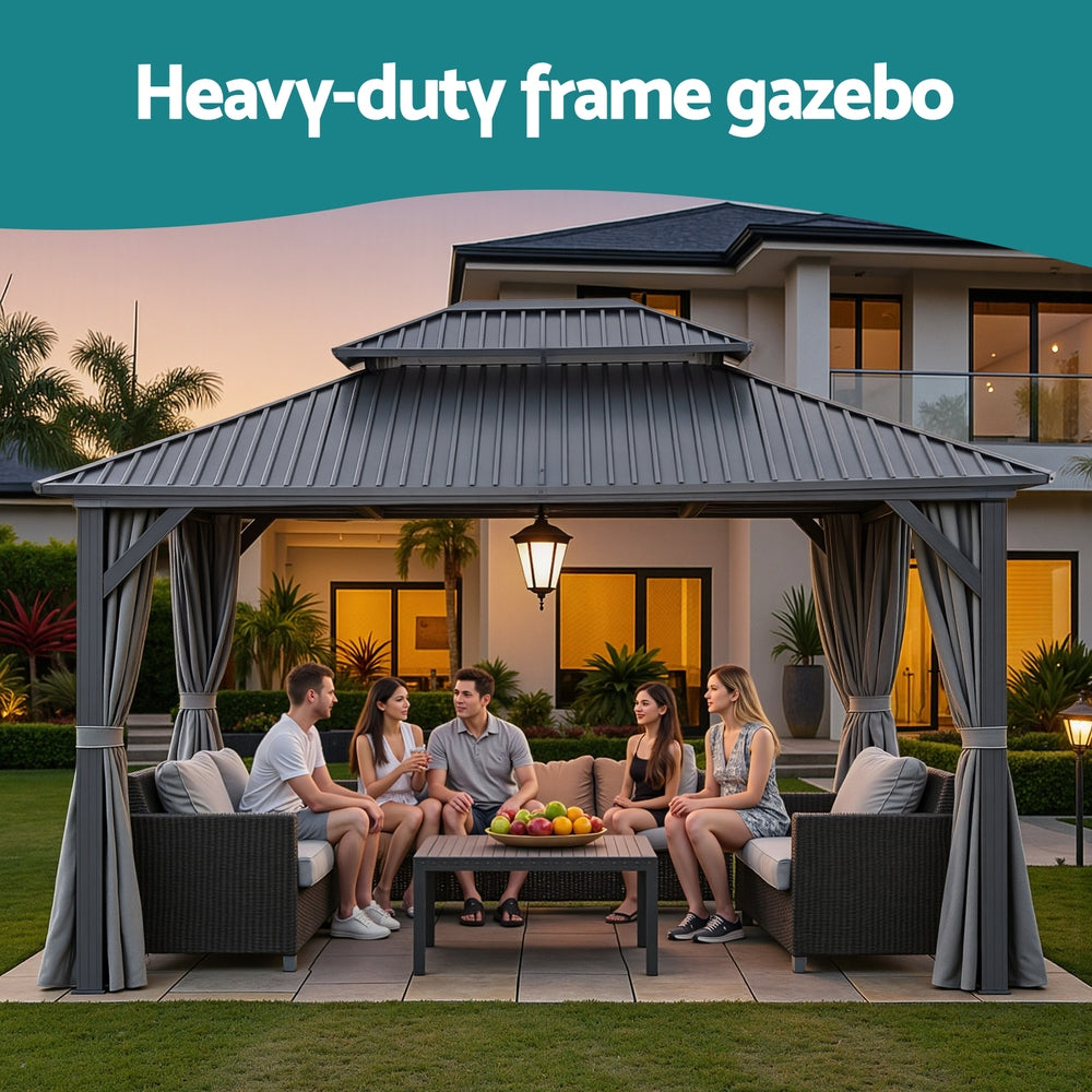 Gazebo Canopy | 3x3.65m | Steel Frame | Curtains | Grey Marquee