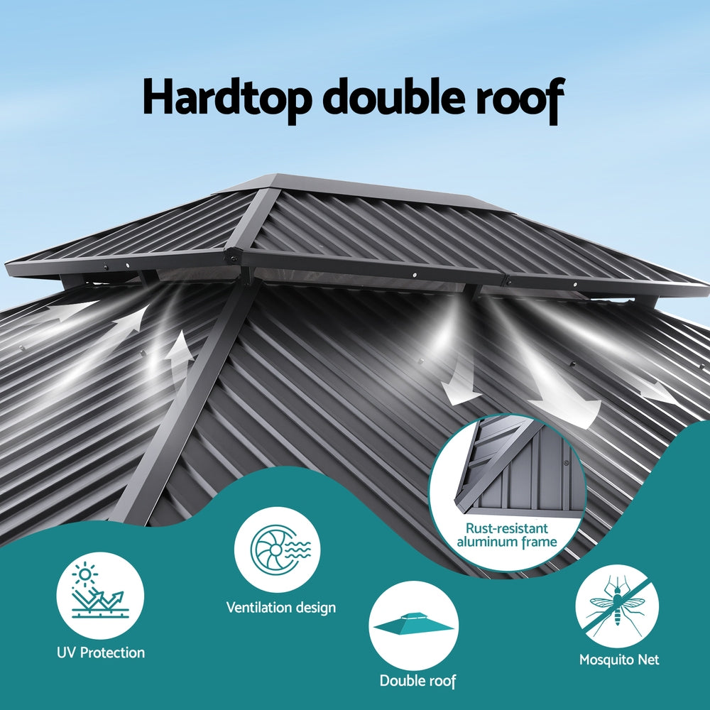Gazebo Canopy | 3x3.65m | Steel Frame | Curtains | Grey Marquee