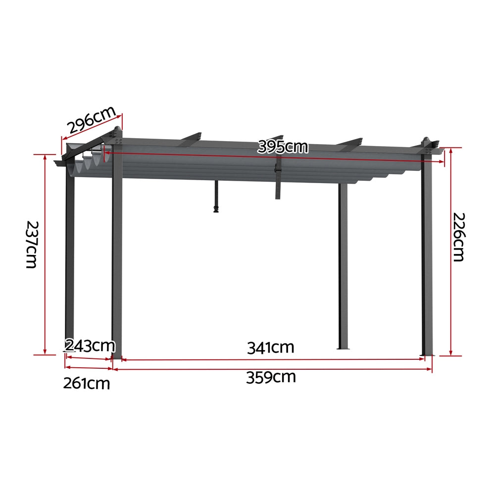 Pergola | 3x4m | Aluminium Frame | Adjustable Canopy | Grey