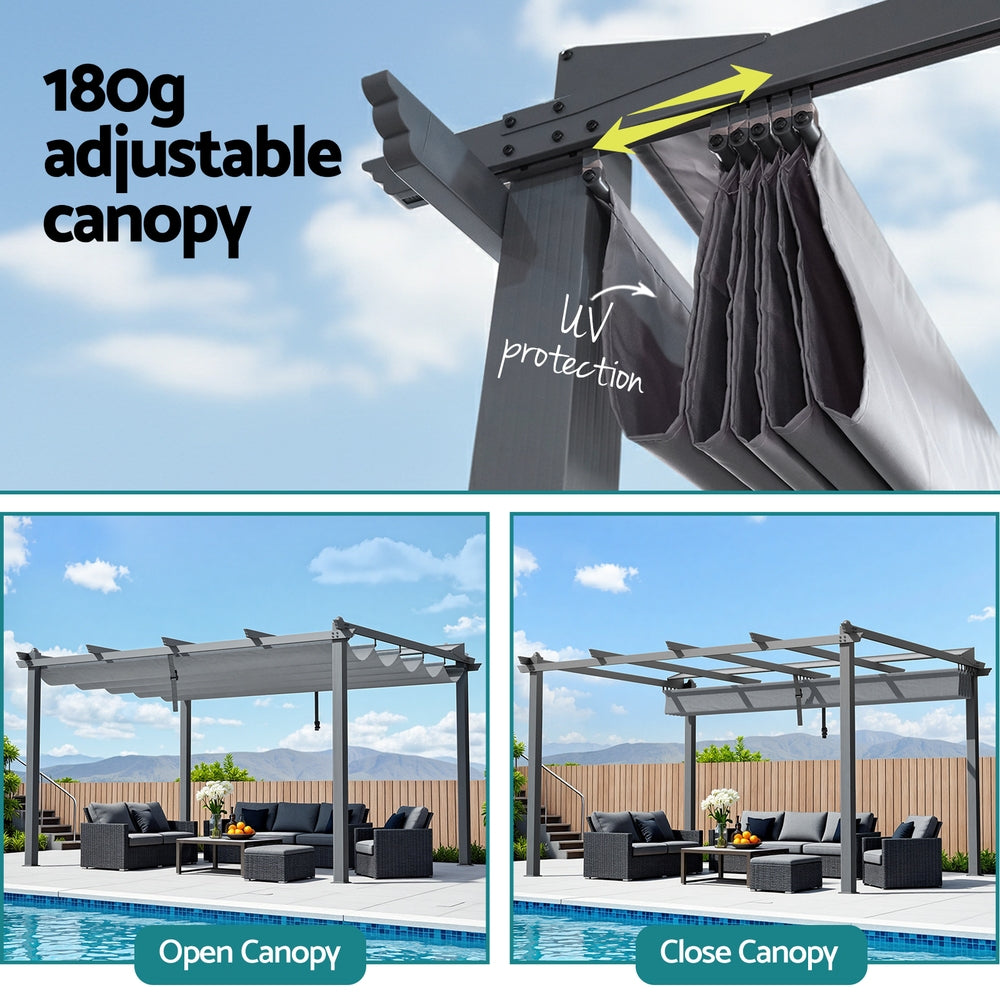 Pergola | 3x4m | Aluminium Frame | Adjustable Canopy | Grey