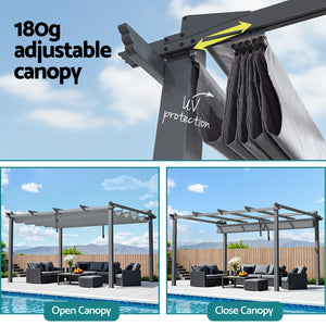 Pergola | 3x4m | Aluminium Frame | Adjustable Canopy | Grey