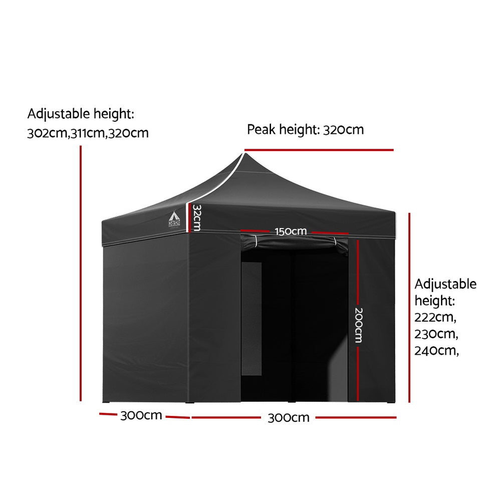 Gazebo Pop Up Marquee | 3x3m | Folding Tent | Wedding Gazebos | 500D | Black