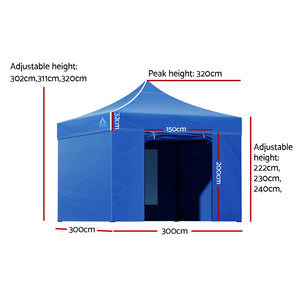 Gazebo Pop Up Marquee | 3x3 | Folding Tent | Wedding Gazebos | 500D Oxford | Blue
