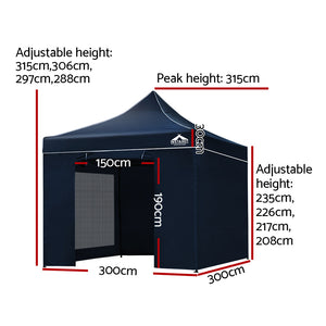 Gazebo Pop Up Marquee | 3x3 | Folding Tent | Gazebos | Camping | 500D Oxford | Navy