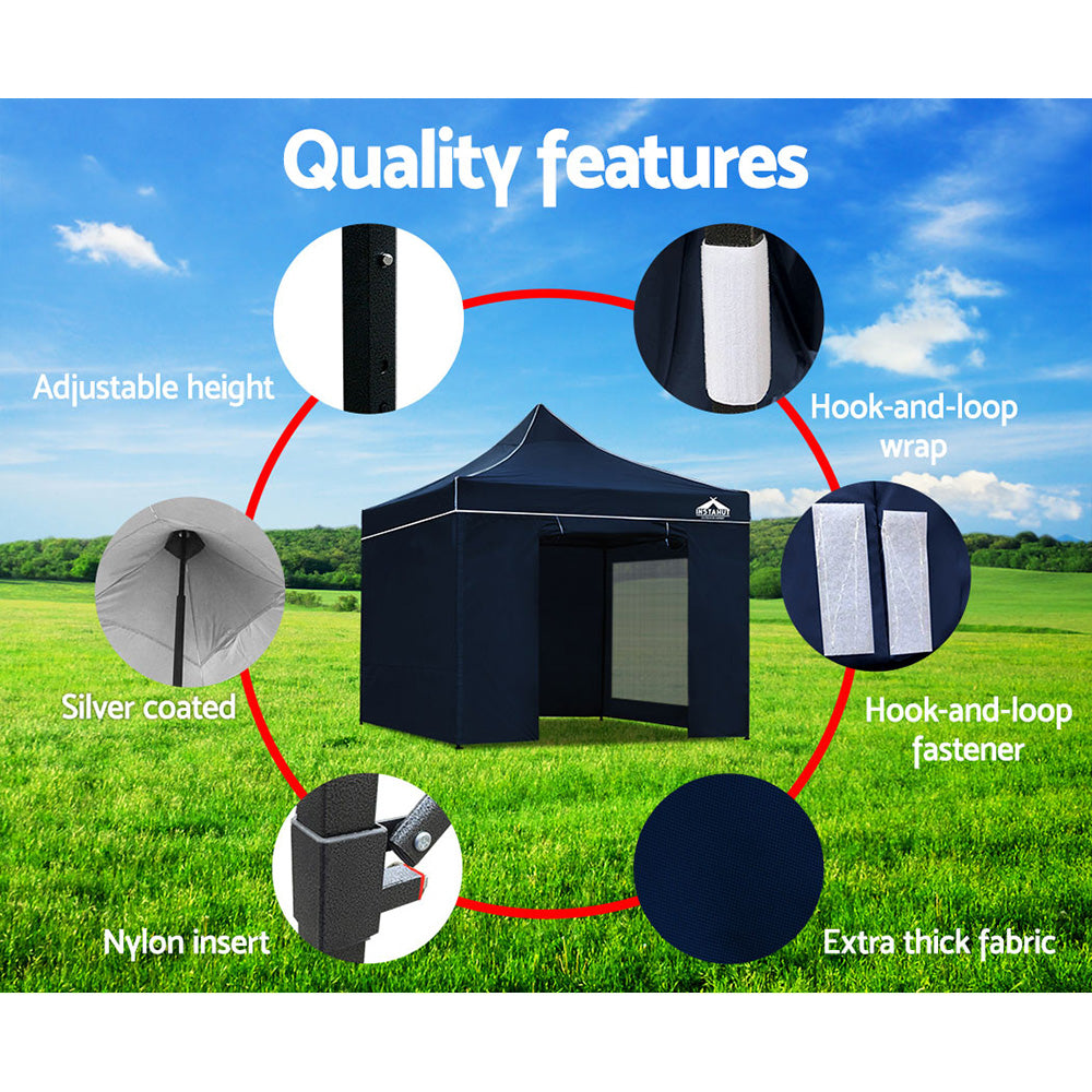 Gazebo Pop Up Marquee | 3x3 | Folding Tent | Gazebos | Camping | 500D Oxford | Navy