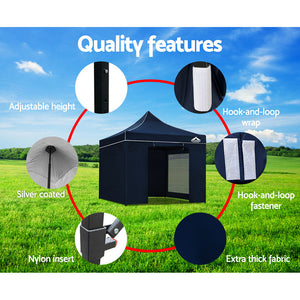 Gazebo Pop Up Marquee | 3x3 | Folding Tent | Gazebos | Camping | 500D Oxford | Navy