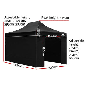 Gazebo Pop Up Marquee | 3x4.5 | Folding Tent | Wedding Gazebos | 500D | Black