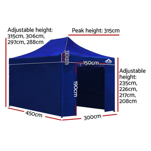 Gazebo | 3x4.5m | Pop Up Marquee | Folding Tent | Wedding Gazebos | Camping Outdoor Shade Canopy | Blue