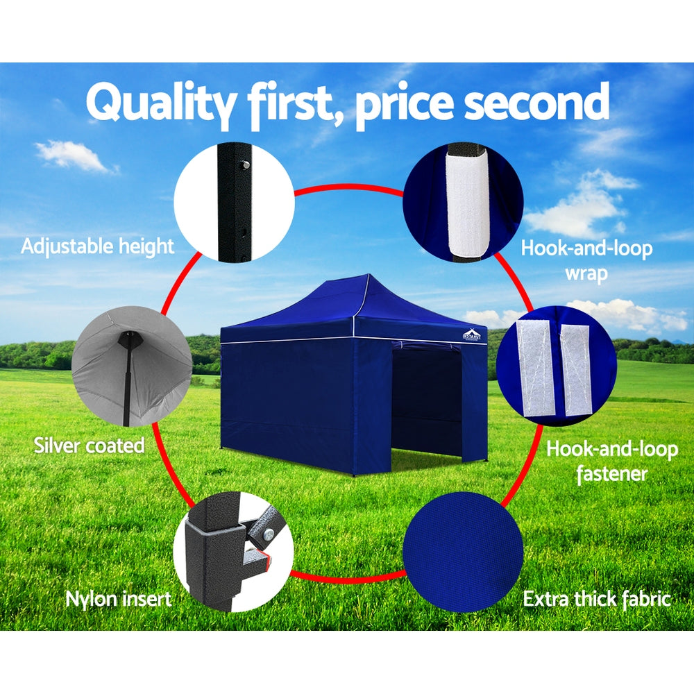 Gazebo | 3x4.5m | Pop Up Marquee | Folding Tent | Wedding Gazebos | Camping Outdoor Shade Canopy | Blue
