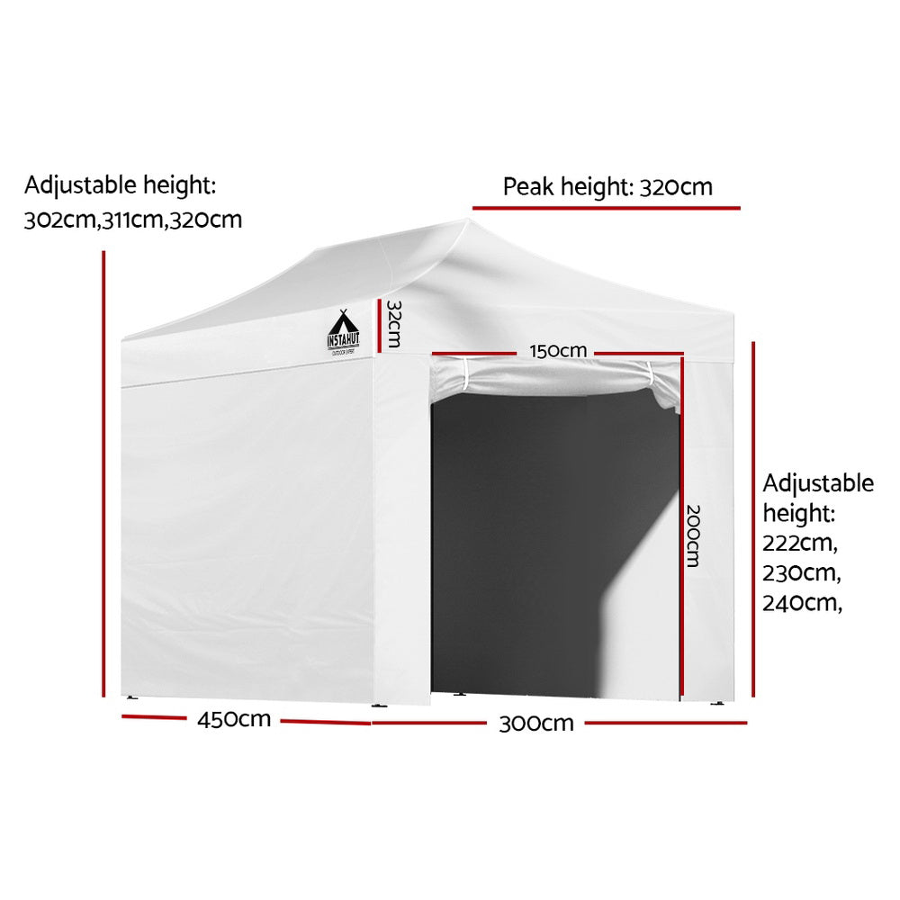 Gazebo | 3x4.5m | Pop Up Marquee | Folding Tent | Wedding Gazebos | Camping Outdoor Shade Canopy | White