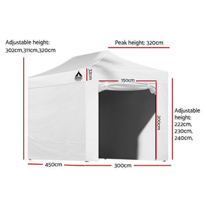 Gazebo | 3x4.5m | Pop Up Marquee | Folding Tent | Wedding Gazebos | Camping Outdoor Shade Canopy | White
