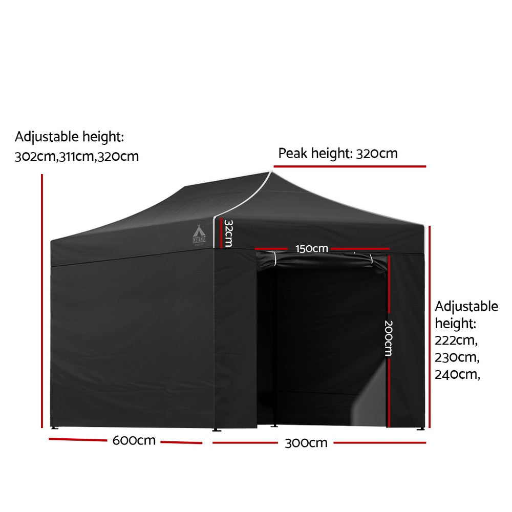 Gazebo | 3x6 | Pop Up Marquee | Folding Tent | Wedding Gazebos | Camping Outdoor Shade Canopy | Black