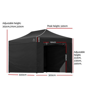 Gazebo | 3x6 | Pop Up Marquee | Folding Tent | Wedding Gazebos | Camping Outdoor Shade Canopy | Black