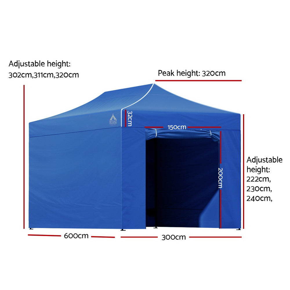 Gazebo | 3x6 | Pop Up Marquee | Folding Tent | Wedding Gazebos | Camping Outdoor Shade Canopy | Blue