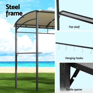 Instahut Gazebo Outdoor BBQ Grill Patio Garden Marquee Shade Shelter Shelf Hooks Beige