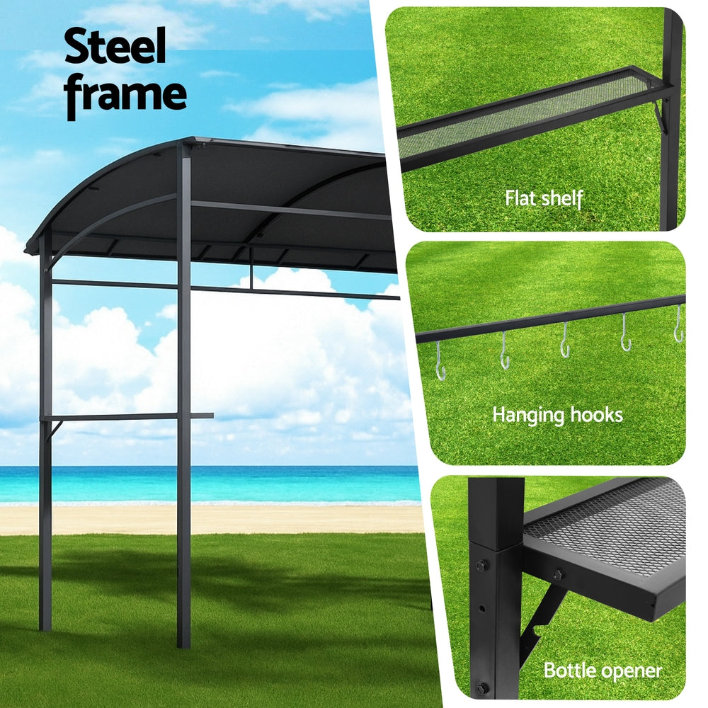 Instahut BBQ Gazebo Shelter | Outdoor Grill Marquee Shade | Garden Canopy with Shelf & Hooks | Grey