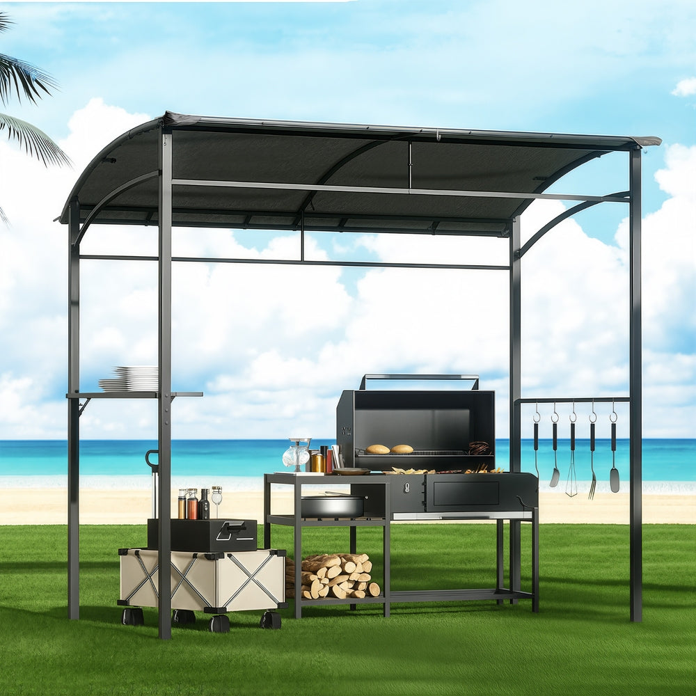 Instahut BBQ Gazebo Shelter | Outdoor Grill Marquee Shade | Garden Canopy with Shelf & Hooks | Grey