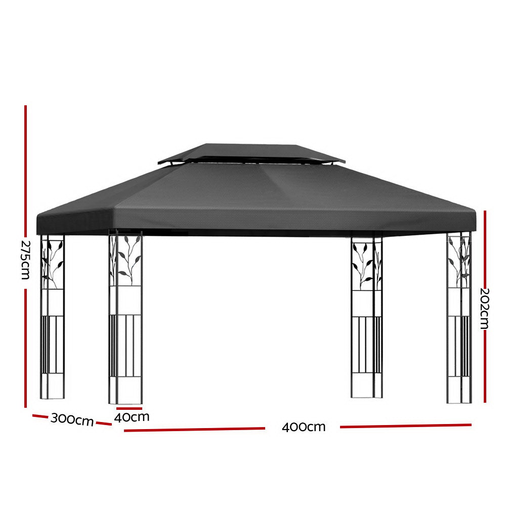Gazebo | 4x3m | Marquee Outdoor Wedding Party Event Tent | Iron Art Shade | Grey