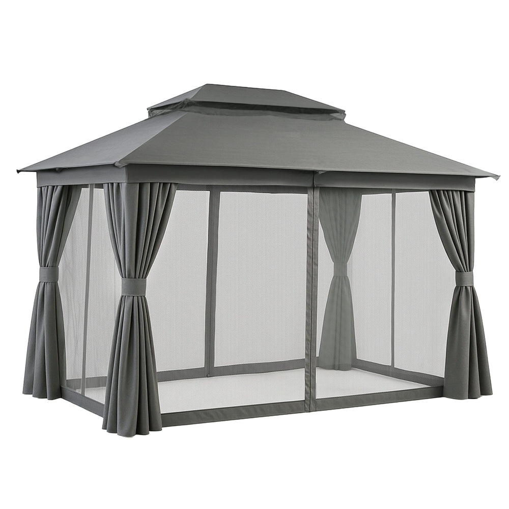 Outdoor Gazebo | 3x4m | Steel Frame Canopy | Curtains | Grey