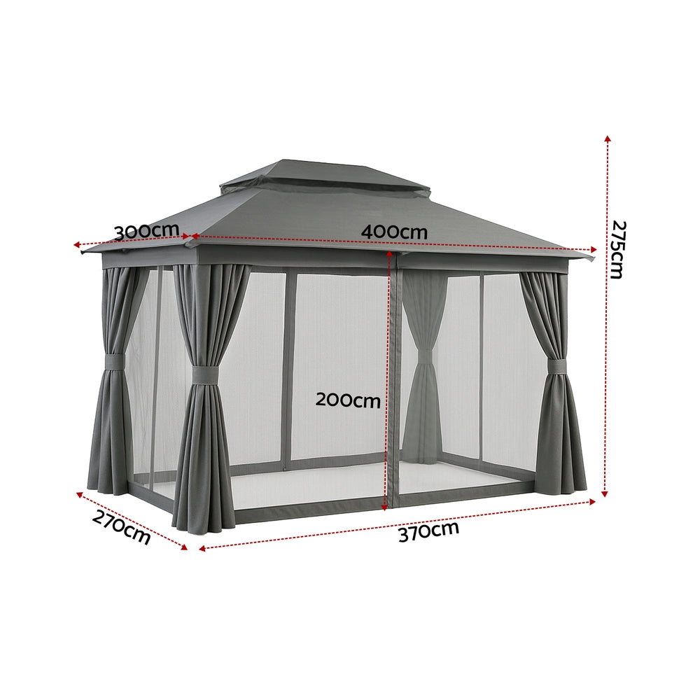 Outdoor Gazebo | 3x4m | Steel Frame Canopy | Curtains | Grey