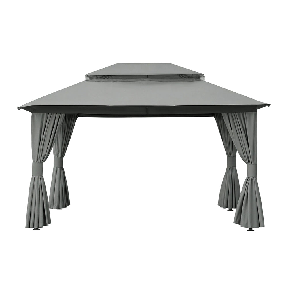Outdoor Gazebo | 3x4m | Steel Frame Canopy | Curtains | Grey