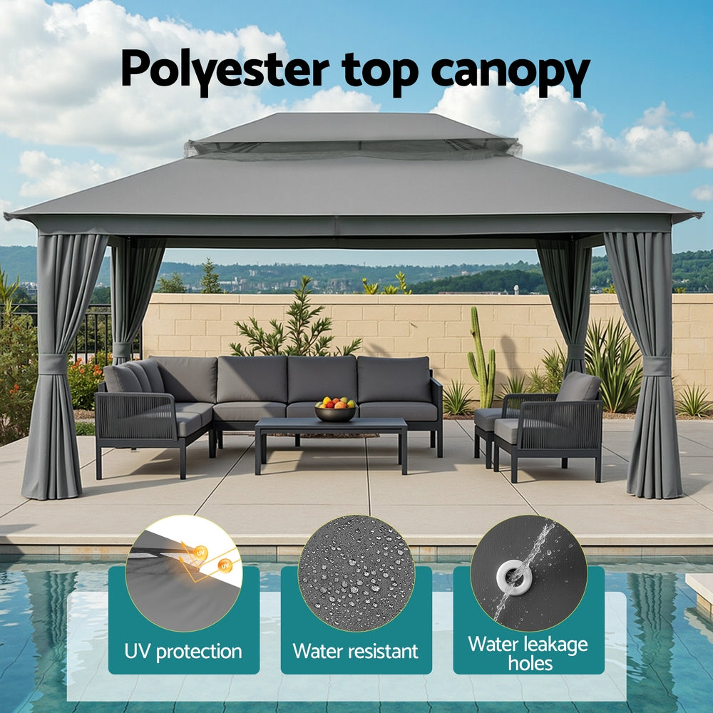 Outdoor Gazebo | 3x4m | Steel Frame Canopy | Curtains | Grey