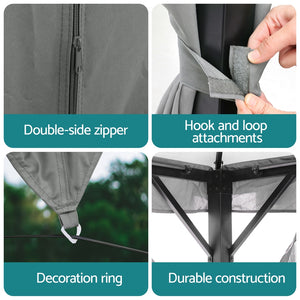 Outdoor Gazebo | 3x4m | Steel Frame Canopy | Curtains | Grey