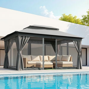 Outdoor Gazebo | 3x4m | Steel Frame Canopy | Curtains | Grey