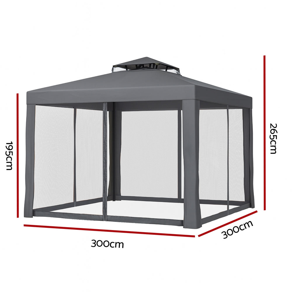 Instahut Outdoor Gazebo Marquee 3m | Event Tent with Mesh Walls | Camping & Party Shelter | Grey