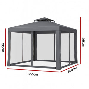 Instahut Outdoor Gazebo Marquee 3m | Event Tent with Mesh Walls | Camping & Party Shelter | Grey