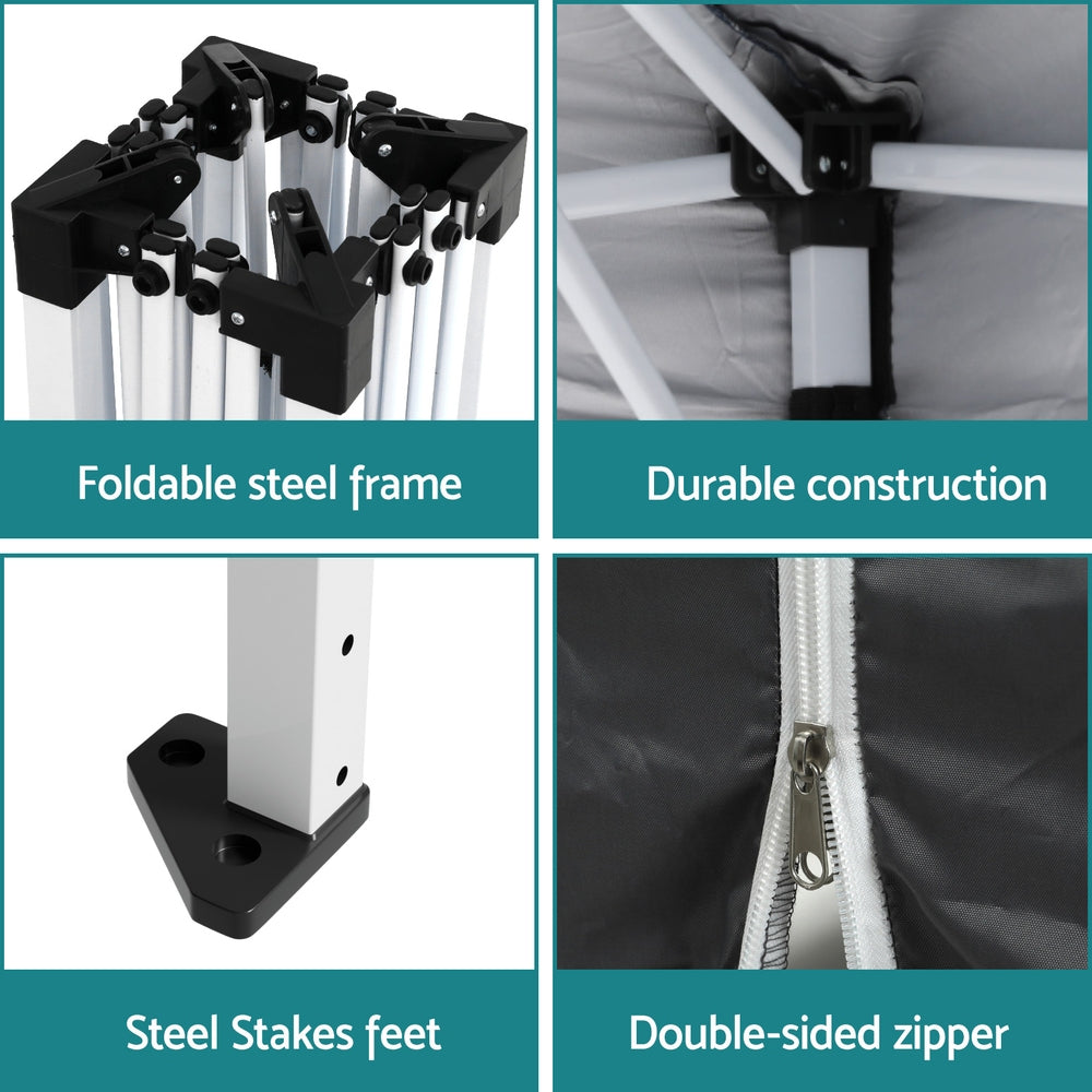 Instahut Gazebo | 3x3m | Pop Up Marquee Tent | Folding Wedding Outdoor Shade | Grey