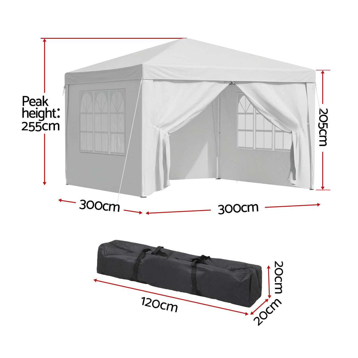 Instahut Gazebo | 3x3m | Pop Up Marquee Tent | Folding Wedding Outdoor Canopy | White