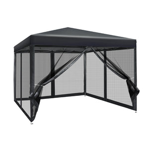 Gazebo Pop Up Marquee | 3x3m | Wedding Party | Outdoor Camping Tent | Canopy Shade | Mesh Wall | Black