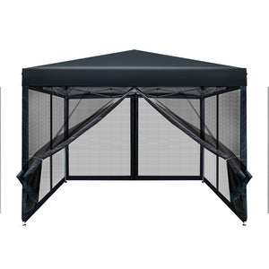 Gazebo Pop Up Marquee | 3x3m | Wedding Party | Outdoor Camping Tent | Canopy Shade | Mesh Wall | Black
