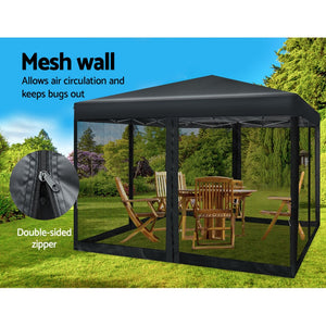 Gazebo Pop Up Marquee | 3x3m | Wedding Party | Outdoor Camping Tent | Canopy Shade | Mesh Wall | Black