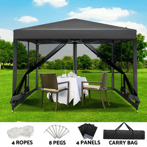 Gazebo Pop Up Marquee | 3x3m | Wedding Party | Outdoor Camping Tent | Canopy Shade | Mesh Wall | Grey