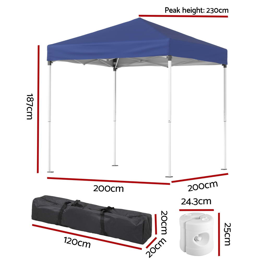 Instahut | Gazebo | 2x2m Outdoor Patio | Garden Marquee Shade | Base Pods | Blue