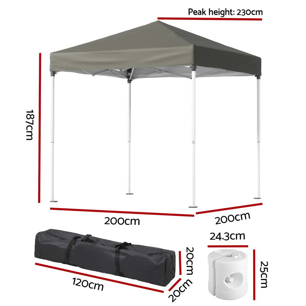 Instahut | Gazebo | 2x2m Outdoor Patio | Garden Marquee Shade | Base Pods | Grey