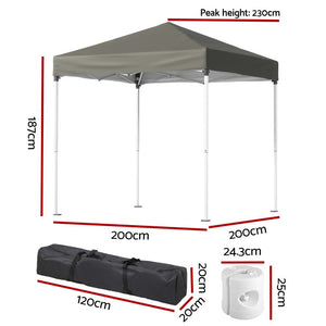 Instahut | Gazebo | 2x2m Outdoor Patio | Garden Marquee Shade | Base Pods | Grey