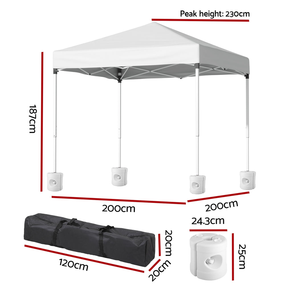 Instahut Gazebo 2x2m | Outdoor Patio Marquee Shade | White with Base Pods