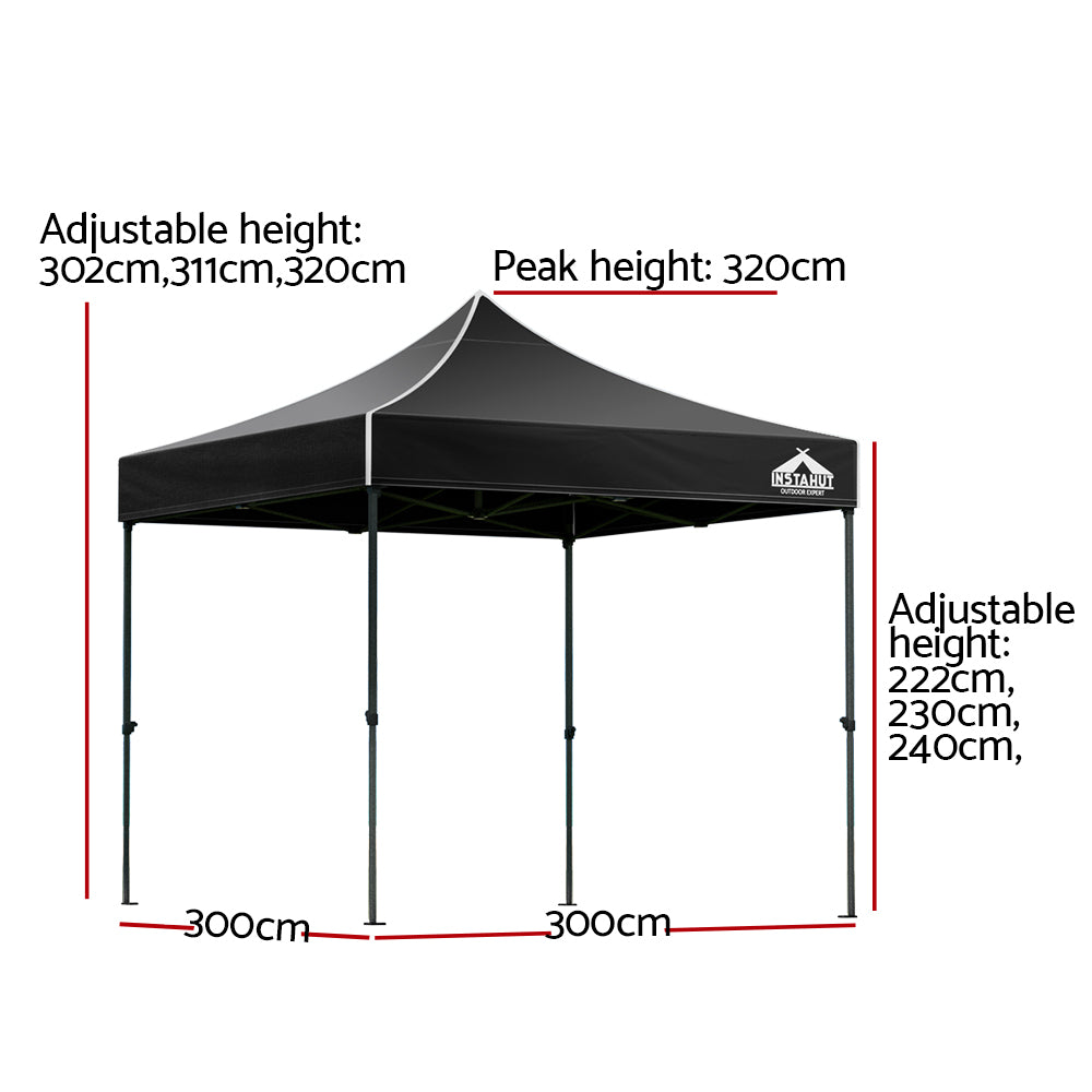 Gazebo Pop Up Marquee | 3x3m | Folding Tent | Wedding Outdoor Camping | Canopy Gazebos | Shade | Black